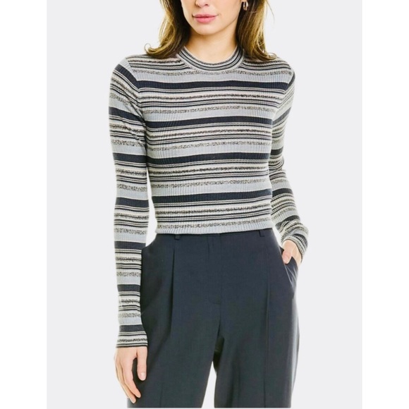 Theory Striped Rib Knit Top in Washable Silk - Picture 1 of 11